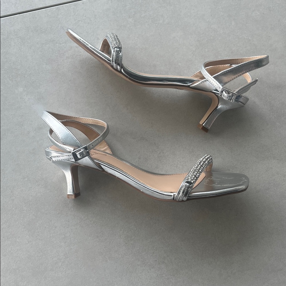Badgley Mischa Silver Heels with Rhinestone Accents